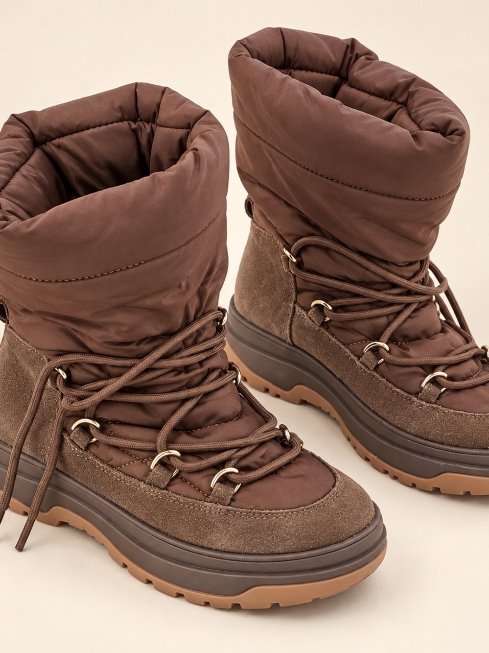 Zara Brown Puffer Platform Lace-Up Boots EU 41 US 10 New